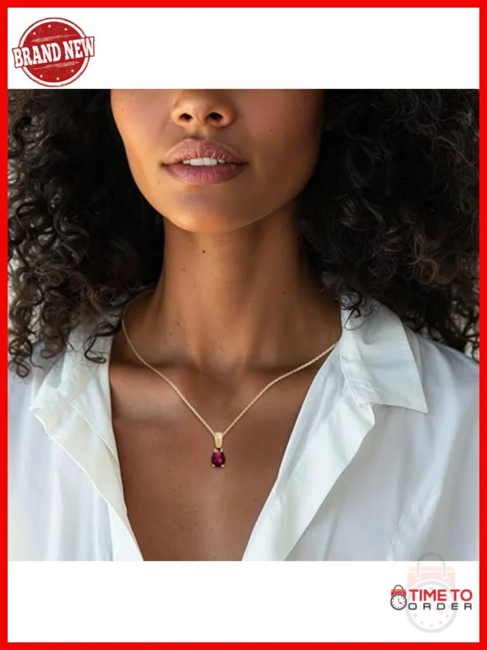 14K Gold Plated Sterling Silver Simulated Ruby Teardrop Pendant Necklace